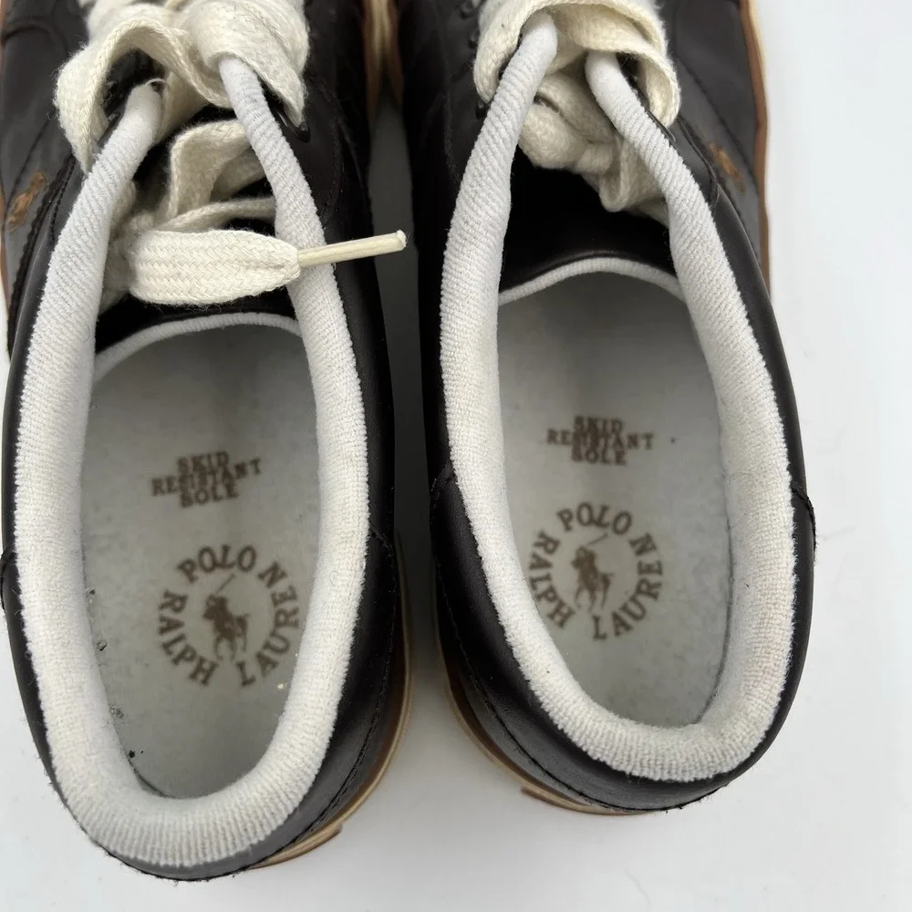 Polo Ralph Lauren Sayer Men's Black/White Leather Low Top Lace-Up Sneakers 10D